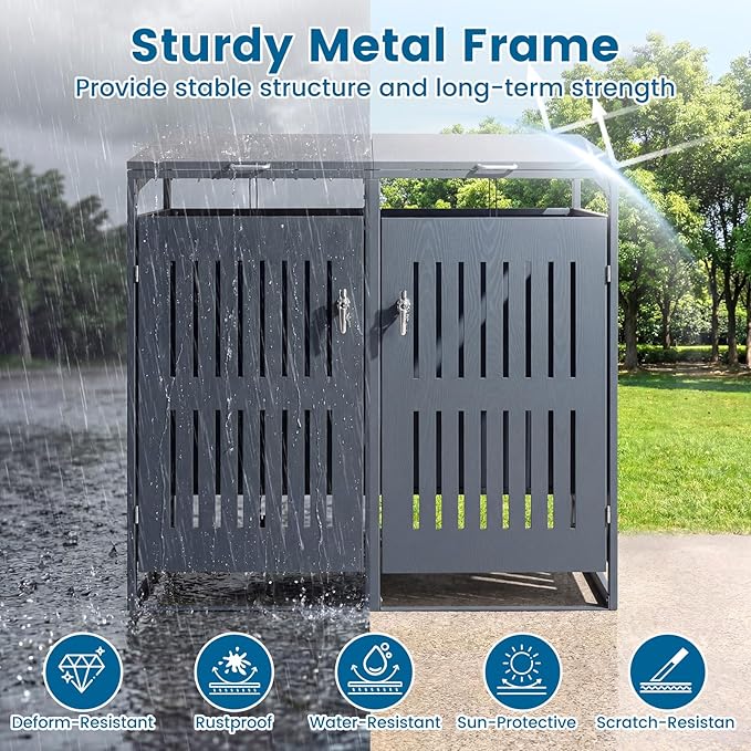 Metal trash can enclosure installed